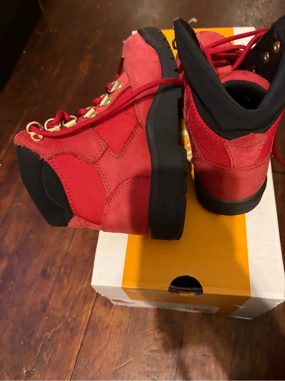 Timberland Red Nubuck Lace-Up Boots with Black Collar size 1